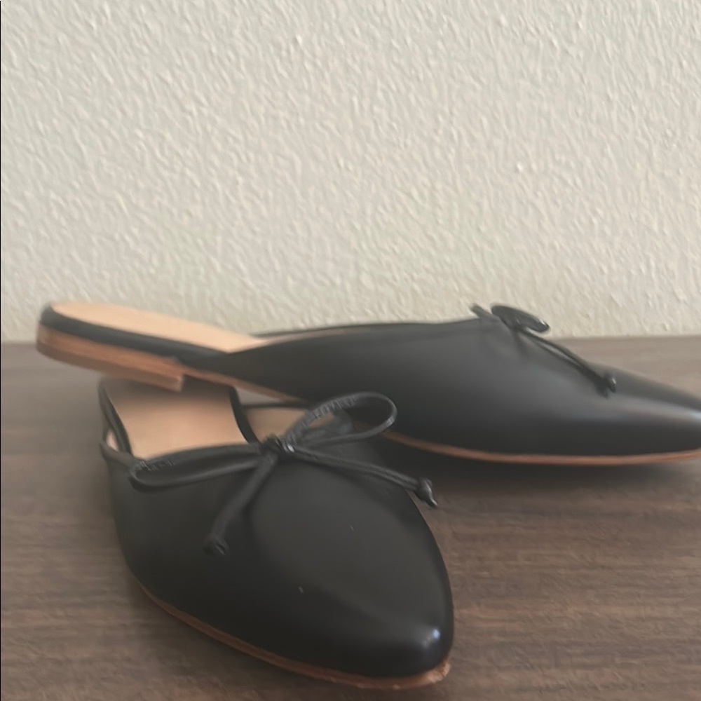 Quince Black Leather Mules with Bow